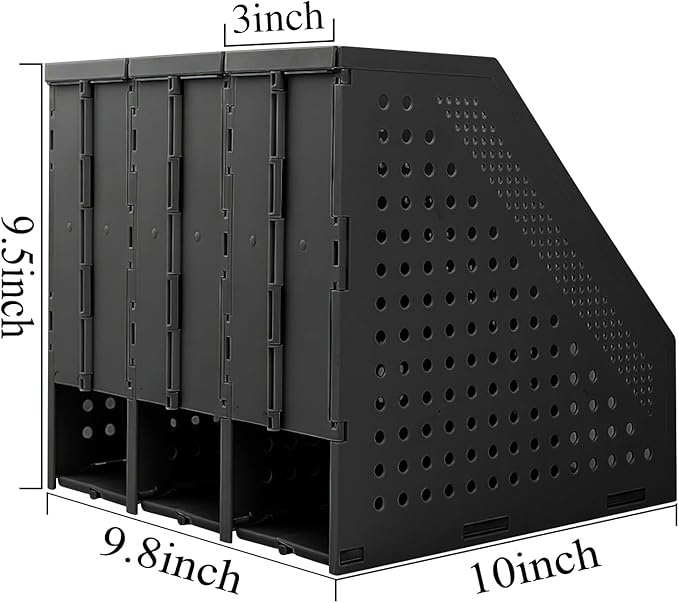 SAYEEC 1Pcs Collapsible Plastic Magazine File Holder Vertical Binder Storage Organizer for Desk Sturdy Upright Desktop Magazine Organizer Folder Rack for Office School Home (3 Compartments, Black)