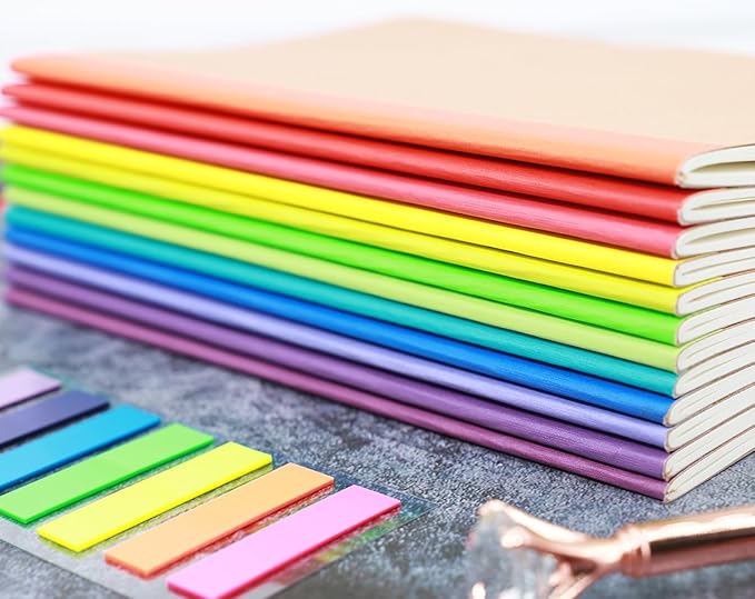 A5 Notebook Bulk, 48 pack Kraft Cover College ruled Travel Journals with Pastel Color Spine for Students Office, 60 Lined Pages, 8.3”x 5.5”