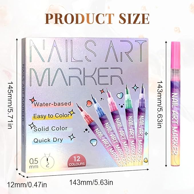 12 Colors Nail Art Pens Set, Nail Art Markers Polish Pen for 3D Nail Art, Drawing Painting Liner Brush for DIY Nail Art Beauty Adorn Manicure Tools (3 set)