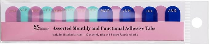 Erin Condren Monthly Adhesive Tabs, 12 Months of Adhesive Tabs for Yearly Planning, Use Them to Tab Undated Planners and Add a Pop of Color
