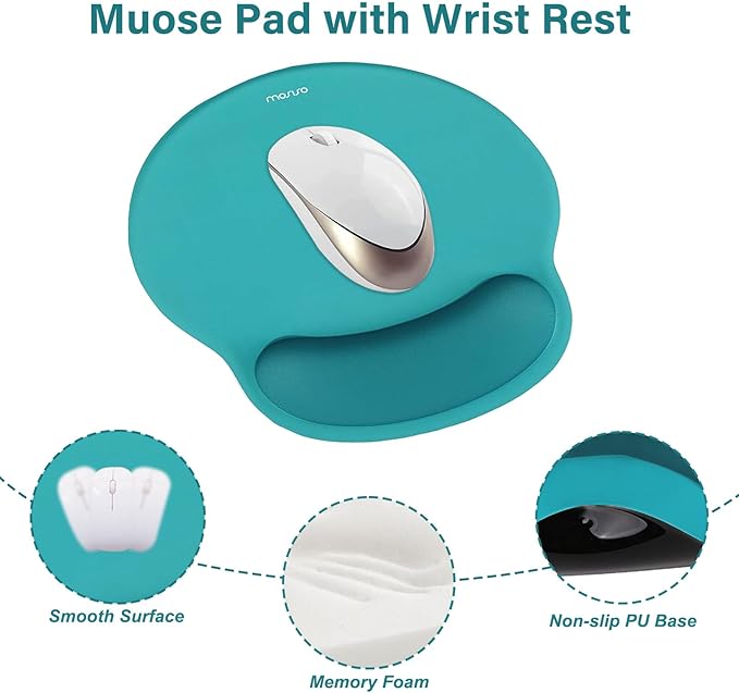 MOSISO Wrist Rest Support for Mouse Pad&Keyboard Set, Circle Curved Ergonomic Mousepad&Coaster Non-Slip Base Home/Office Pain Relief&Easy Typing Pad with Soft Cloth&Silicone Lining, Teal Green