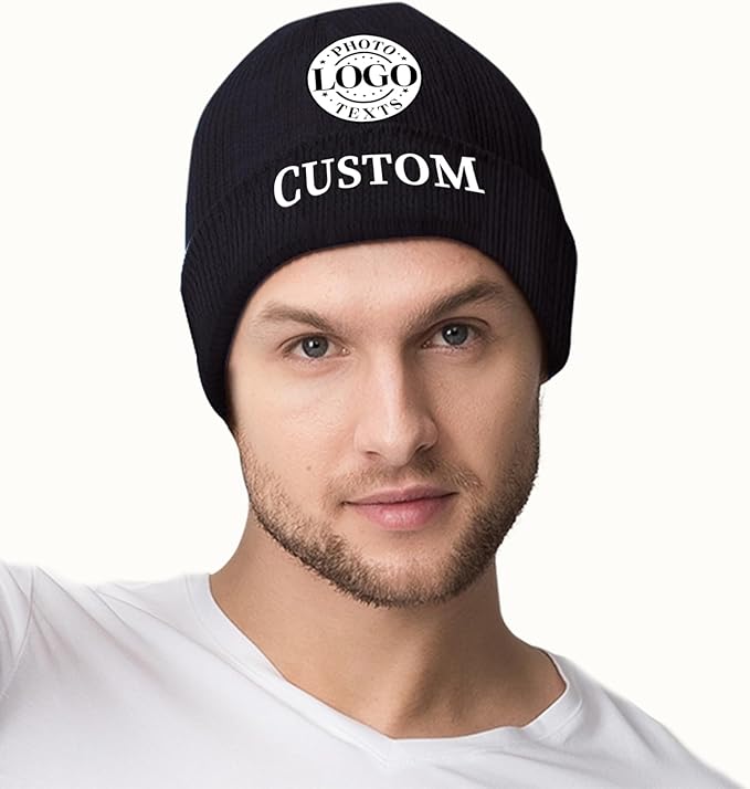 Custom Beanie for Men Women Bulk Custom Winter Hat Beanies with Logo Text Image Personalized Knit Hats Gifts for Business