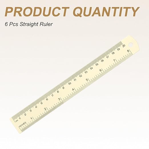 HARFINGTON 6pcs Metal Straight Ruler 20cm Metric SAE Aluminum Alloy Measuring Rulers Scale Tool with Hole for Measure Study Reading Classroom Office, White