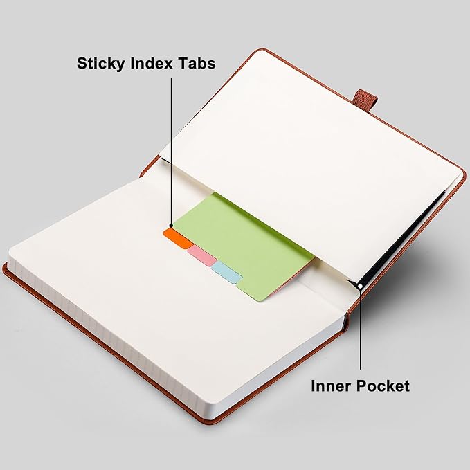 RETTACY Lined Journal Notebook, 192 Numbered Pages, A5 Medium Size (5.7'' x 8.3''), for Men & Women, Journaling, Writing, Work & Office, Leather Hardcover, 100 GSM Thick Paper (Brown)