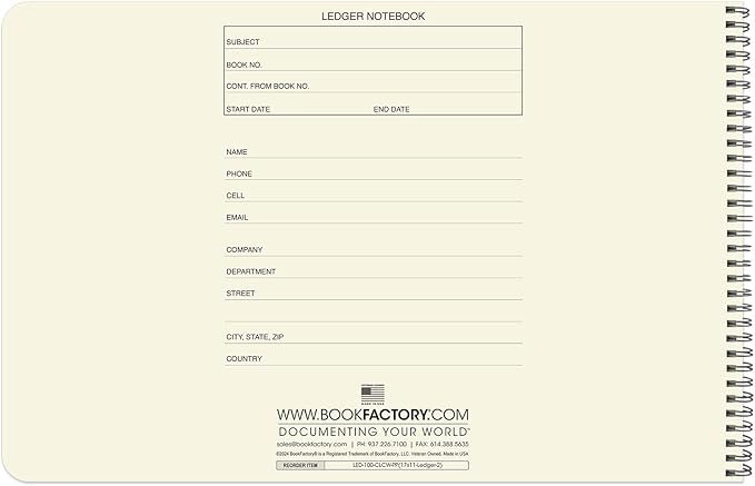 BookFactory Accounting Ledger Notebook/Large 2 Column Accounting Ledger Columnar (Two Columns) Log Book - 17'' x 11'', 100 Pages, Wire-O Landscape Format (LED-100-CLCW-PP(17x11-Ledger-2)-AX)
