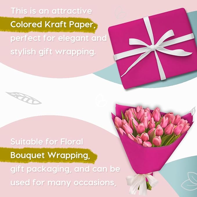 PerkHomy 48" x 2,400" (200') Rose Red Kraft Paper Roll for Craft Bulletin Board Paper Art Table Covering Crafting Gift Wrapping Bouquet Packing Parcel 80GSM 55LB (Rose Red, 48" x 200')
