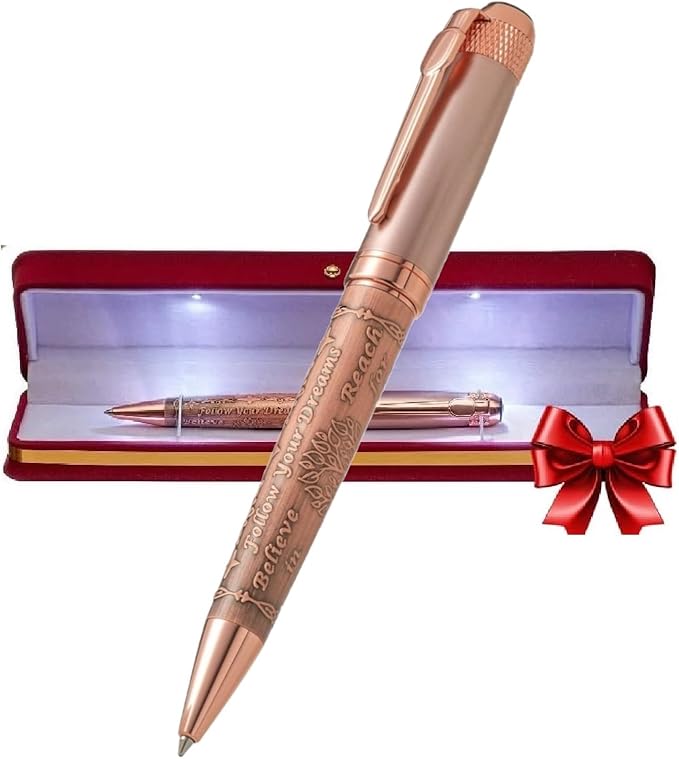 S&R Somit Fancy Pen with Gift Box - Luxury Pen for Women – Valuable Business, Office, Executive Gift for Family & Friends – Special Engraving & Led Decorative Box (GOLDEN ROSE)