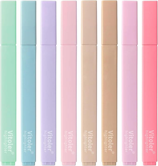 Vitoler Highlighters Assorted Colors,8 Pack,Soft Chisel Tip,Cute Highlighters Set for Aesthetic School Office Supplies,Book Markers