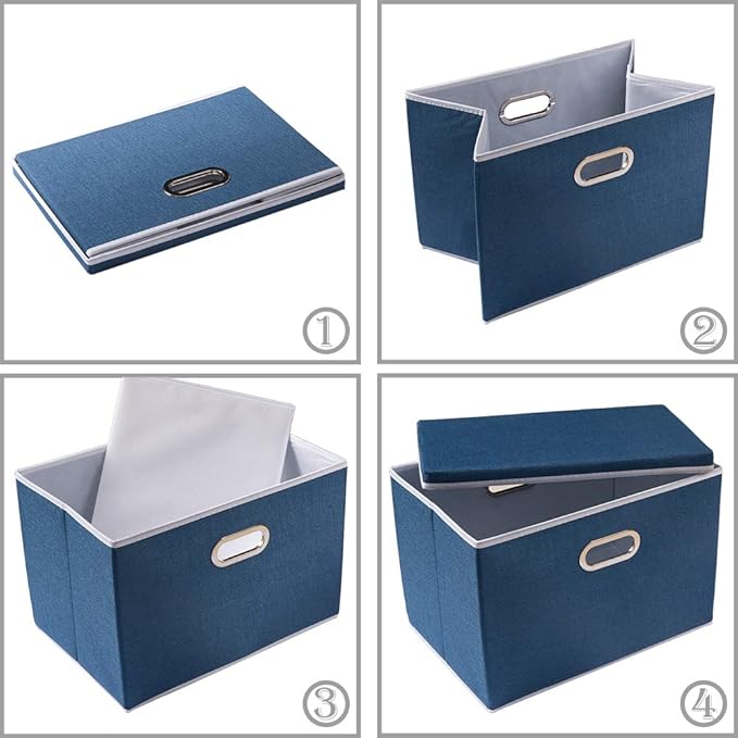PRANDOM Collapsible Storage Bin with Lid [1-Pack] Fabric Foldable Storage Box Organizer Container Basket Cube with Cover for Home Bedroom Closet Office Nursery Royal Blue(14.9x9.8x9.8)