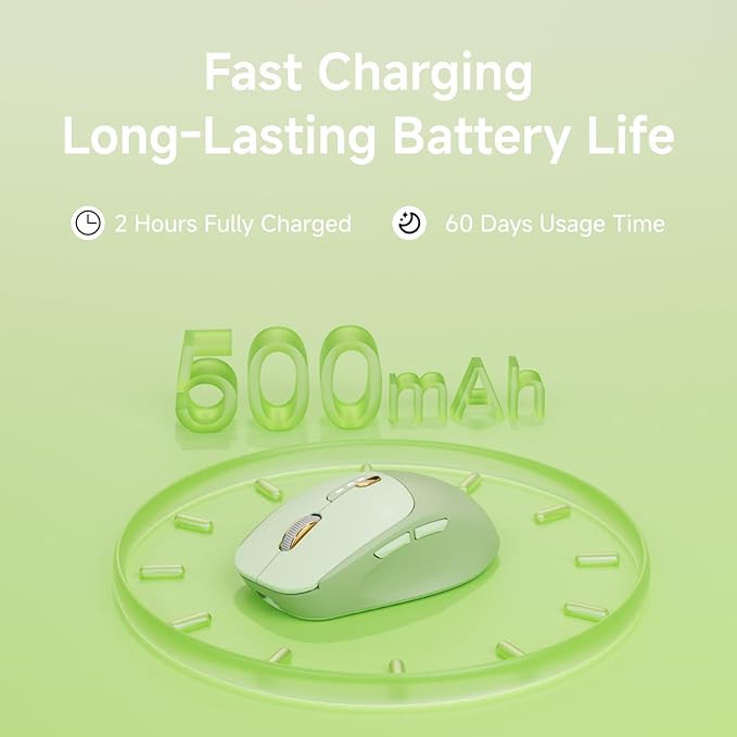 EWEADN Q5 Wireless Mouse, Bluetooth & 2.4G Quiet Computer Mouses with 1600 DPI, Battery Level Display, Ergonomic Office Mouse,6 Button Portable Cute Cordless Mice for Laptop/PC/Mac- Green