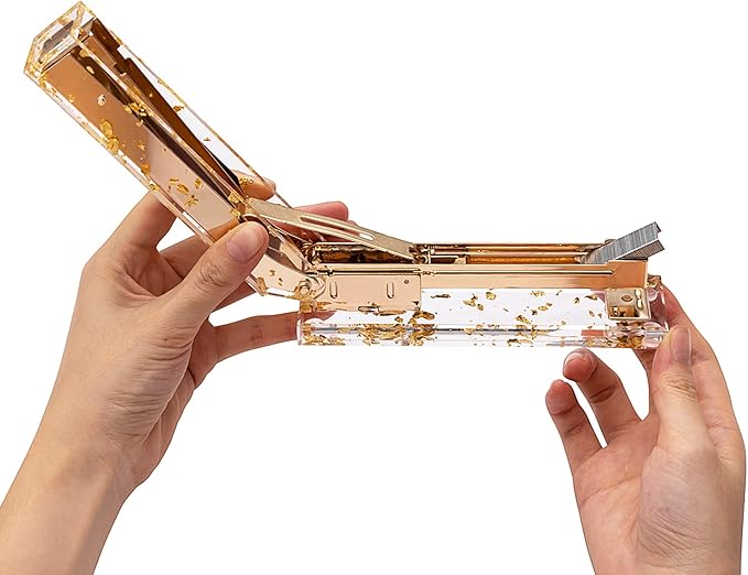 Acrylic Stapler Gold Leaf with 25 Sheets Capacity and Hold 100 Staples, Gold Stapler and Staple Remover Set Palm Size and high Comfort, Stylish Desk Accessories for Classroom, Office Supplies, Home