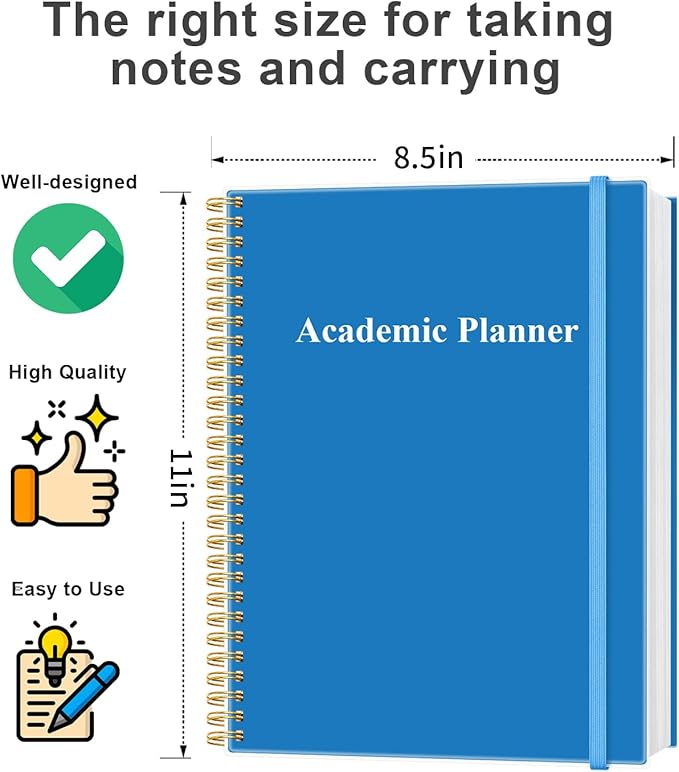Academic Planner for 2026 or Anytime - 8.5" x 11" Undated Weekly Student Planner For Homeschool, High School, College & Nursing Students, 200 Pages, Blue