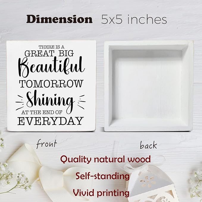 Inspirational Quote Decor Disney Gift There is a Great Big Beautiful Tomorrow Decorations Home Office Wood Sign for Desk Table Shelf 5 x 5 Inches