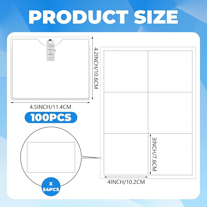 Eaasty Name Tags with Clips and Printable Inserts Clip On Name Badges Customizable Clear ID Badge Holder with Clips 3" x 4" Horizontal PVC for Meeting Seminar Show Event and Conference(100 Pack)