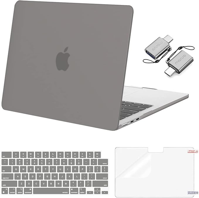 MOSISO Compatible with MacBook Air 13 inch Case 2025 2024 2023 2022 M4 A3240 M3 A3113 M2 A2681, Plastic Hard Shell&Keyboard Cover&Screen Film&Type C for MacBook Air 13.6 inch Case, Gray