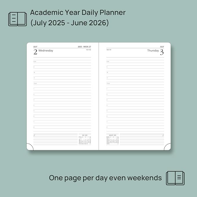POPRUN 2025-2026 Daily Planner One Page Per Day (Medium - 5.75'' x 8.5'') - Academic Calendar (July 2025 - June 2026), 2025 Day Appointment Book with Monthly Tabs, Hardcover - Black
