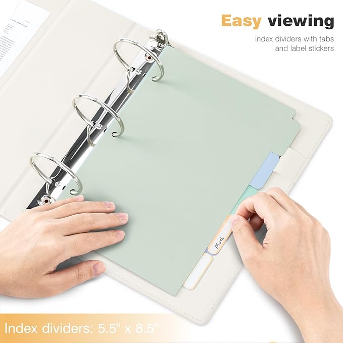 Ospelelf Mini Binder 3 Ring 2 Inch, Professional Clipboard Dividers with Tabs 5.5" x 8.5", Vintage Leather Binder Organizer for Office, Beige