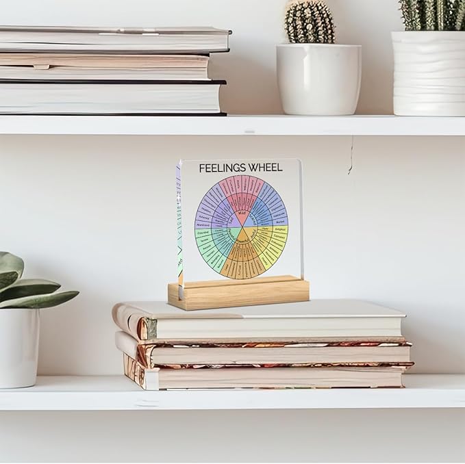 Therapy Office Desk Decor, Mental Health Decoration, School Counselor Gifts, Gifts for Women Psychologist School Counselor Therapist, Halloween Christmas Gift Feelings Wheel Acrylic Sign