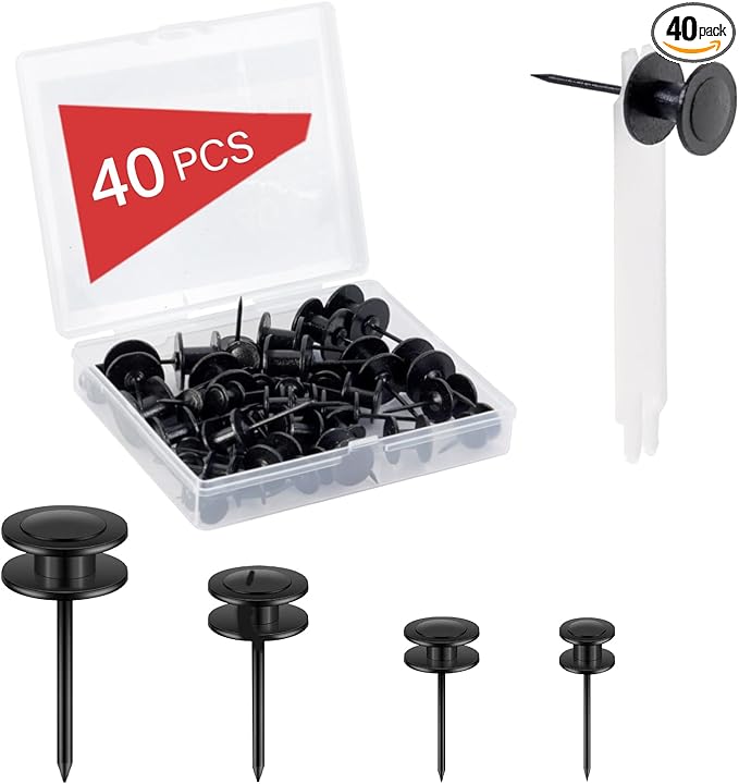 40 PCS Picture Hangers Nails 4 Size Long Heavy Duty Thumb Tacks for Wall Double Headed Push Pins Picture Hooks, Renter Friendly Decor Thumbtacks for Tapestry Frame Art Photos,10/20/ 30/ 50lb(Black)