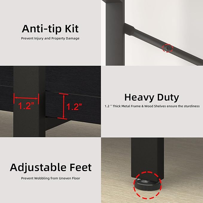 HSH 5 Tier Tall Black Bookshelf, Wood and Metal Storage Book Rack, Industrial Modern Etagere 5 Shelf Bookcase, Large Wide Open Display Book Shelf for Bedroom Living Room Office, Bookshelves Heavy Duty