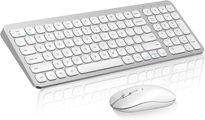 cimetech Wireless Keyboard and Mouse Combo, Compact Full Size Wireless Keyboard and Mouse Set Less Noise Keys 2.4G Ultra-Thin Sleek Design for Windows, Computer, PC, Notebook, Laptop - Silver