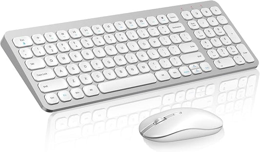 cimetech Wireless Keyboard and Mouse Combo, Compact Full Size Wireless Keyboard and Mouse Set Less Noise Keys 2.4G Ultra-Thin Sleek Design for Windows, Computer, PC, Notebook, Laptop - Silver