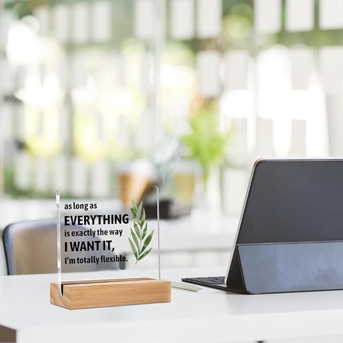 Office Decor Funny Acrylic Sign with Wood Stand, Funny Office Gifts Bedroom Office Living Room Desk Cubicle Table Shelf Decor, Office Gift for Women Men Girls Coworker Friends Boss Manager