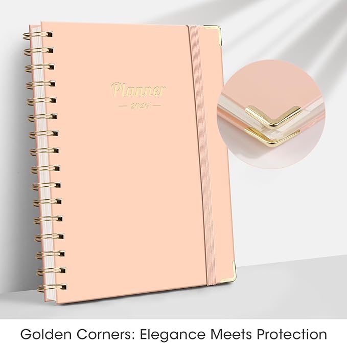 AHGXG 2026 Planner, Weekly and Monthly, 2026 Calendar, Jan 2026 - Dec 2026, Hardcover with Monthly Tabs, 100 GSM Thick Paper, for Women School Home Office Supplies, 6" X 8.38", Pink