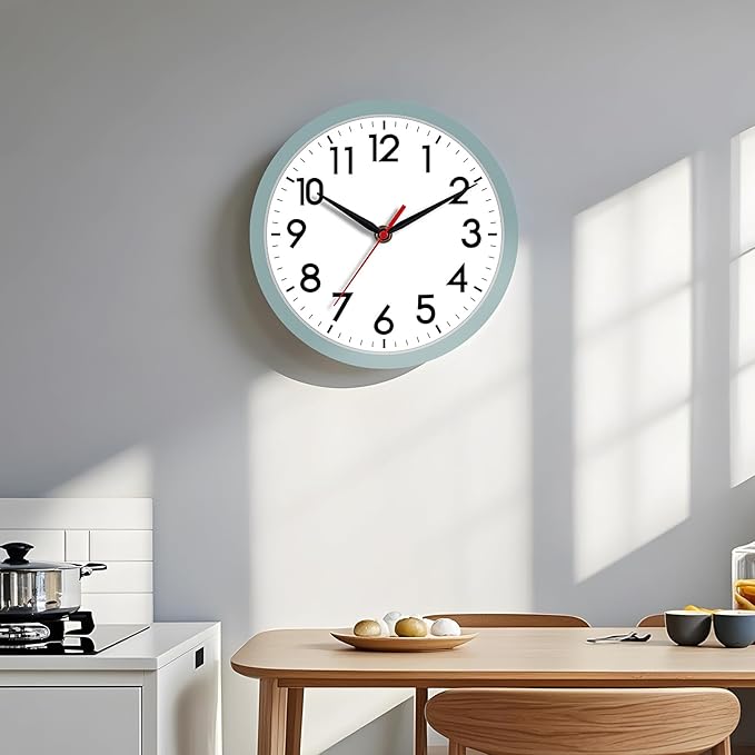 AKCISOT Wall Clock, Modern Small Wall Clocks Battery Operated 8 Inch, Silent Non-Ticking Analog Classic for Office, Home, Bathroom, Kitchen, Bedroom, School(Blue Gray)