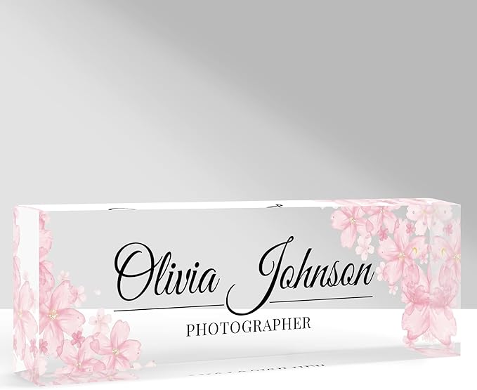 Custom Name Plate for Desk, Personalized Acrylic Office Name Sign with Name & Title, Elegant Desk Decor for Women Men, Employee Appreciation Gift (Peach Bossom)