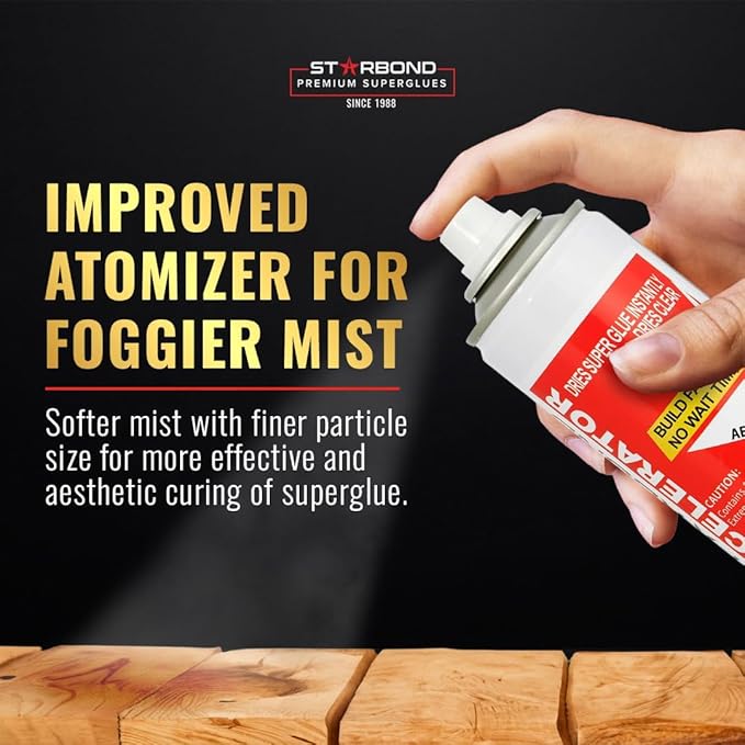 STARBOND 2 oz Black Medium-Thick Premium CA Glue, 6 oz Aerosol Accelerator Bundle, Cyanoacrylate Adhesive Super Glues, for Woodworking, Wood Knots and Voids, Woodturning, Guitar, Hobby