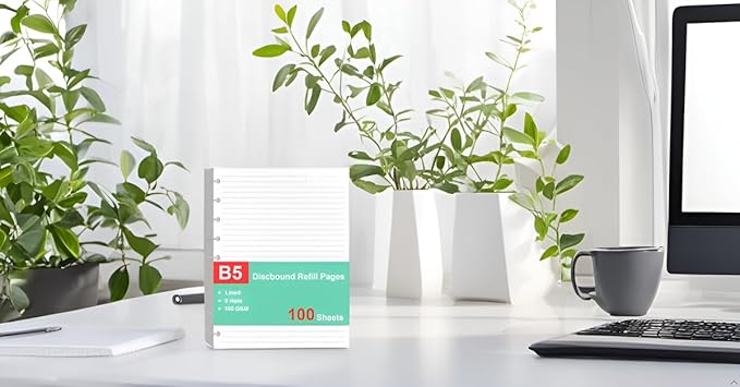 9 Disc Discbound Refill Paper, Loose Leaf Paper, 9 Disc Prepunched Paper for Happy Planner Inserts, White Paper, Total 100 Sheets/200 Pages, College Ruled, 100gsm, 7 X 9.2.5 Inch