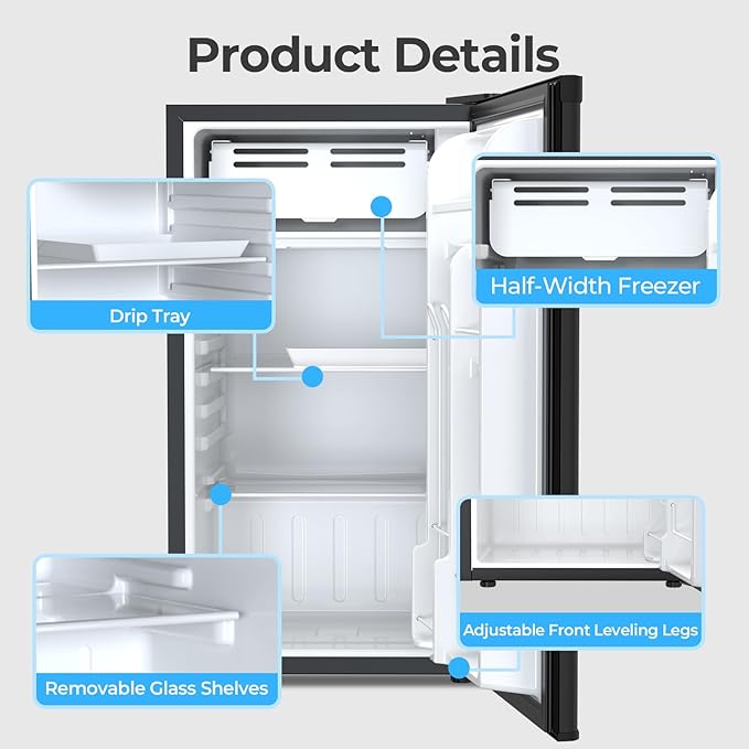 Antarctic Star 3.2 Cu.Ft. Mini Fridge with Freezer, Small Refrigerators with Adjustable Thermostat, Low Noise, Energy Saving, Compact Refrigerators for College Dorm, Office, Bedroom, Apartment, Black