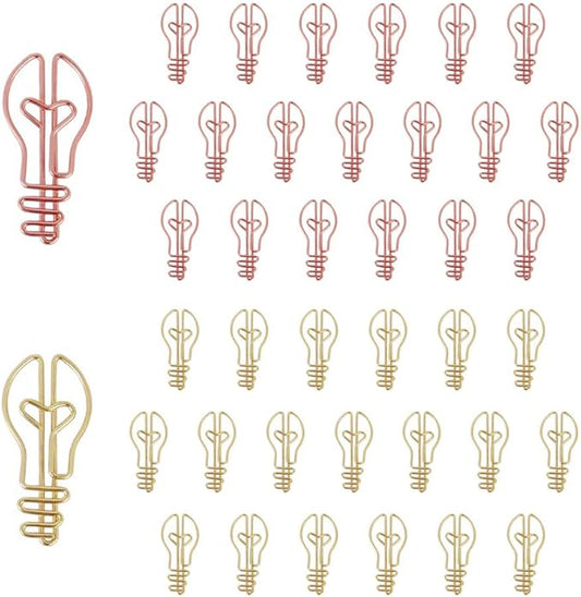 OWLFAVO 40pcs Bulb Shape Paper Clips with Clear Box, Rose Gold and Yellow Gold, Funny Cute Paperclips Bookmarks Planner Clips for Fun Office Supplies School Gifts Wedding Decoration