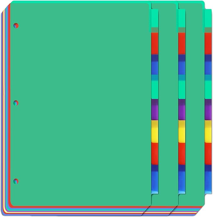 Darice 8-Tab Plastic Dividers 24 Pcs - Binder Dividers with Tabs - Multicolored Plastic Divider for 3 Ring Binder - File Organization – Ideal for Office, Back to School Supplies