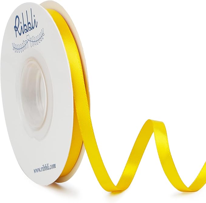 Ribbli Maize Yellow Double Faced Satin Ribbon,1/4” x Continuous 25 Yards,Use for Bows Bouquet,Gift Wrapping,Baby Shower,Floral Arrangement