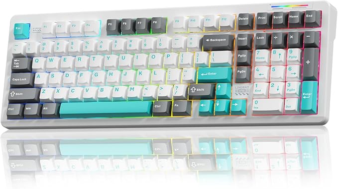 LINGBAO K98 Wireless Mechanical Gaming Keyboard, 10000mAh Battery Tri-Mode BT5.0/2.4GHz/USB-C, Gasket Custom Hot-Swappable Linear Switches Mechanical Keyboards, RGB Backlit Keyboard for PC Laptop