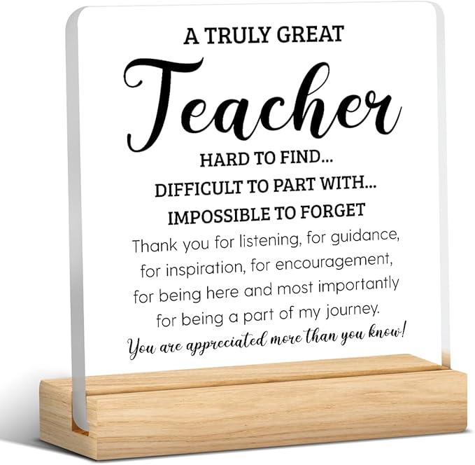 Teacher Appreciation Gifts for Women Teacher Men Birthday Thank You Gifts Ideas for Teachers Office Desk Decor for Home Acrylic Sign Christmas Gift
