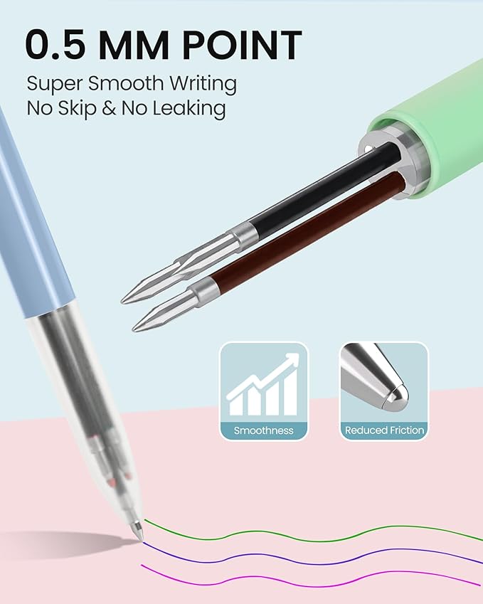 12 PCS Multicolor Gel Pen, 0.5mm Colored Pens, 3-in-1 Multicolor Ink Pens, 18 Colors Retractable Pen for Journaling Planner Office, Office Supplies