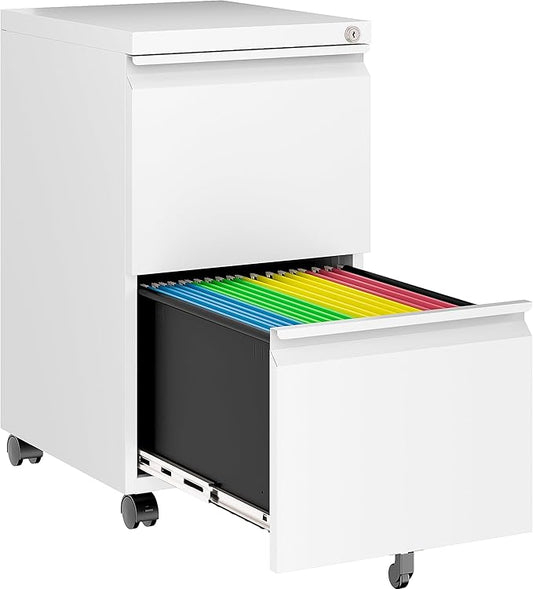 SISESOL Assembled 2 Drawer File Cabinet on Wheels,Metal Filing Cabinet with Lock,White Rolling File Cabinets,Under Desk Office Cabinets for Home Office,Fit A4/Letter/Legal,Pre-Assembled Except Caster