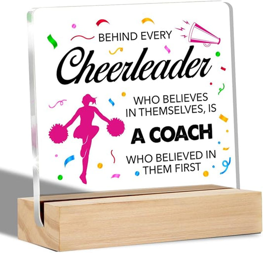 Cheer Coach Appreciation Gift - Clear Desk Decorative Sign, Thank You Acrylic Sign with Stand, Table Plaque Keepsake for Cheerleading Office Decor