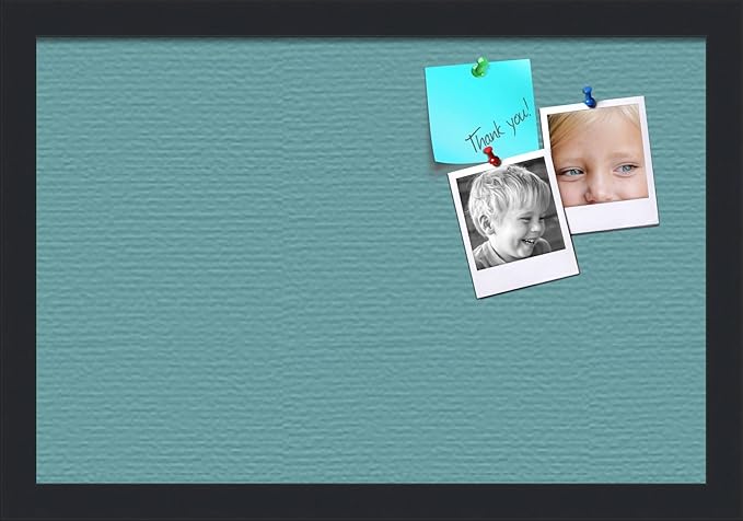 PinPix 18x12 Inch Cork Bulletin Board. This Decorative Framed Pin Board Comes with Aqua Pastel Design and a Satin Black Frame. Ideal for Home Office Decor or Message Board (PinPix-1806)