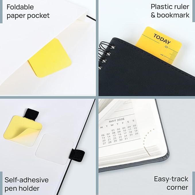 POPRUN Pocket 2026 Planner (Small Size- 4'' x 6.25'') Weekly and Monthly for Purse - Calendar 2026 (Jan. 2026 - Dec.2026) with Soft Cover, Plastic Ruler - Purple