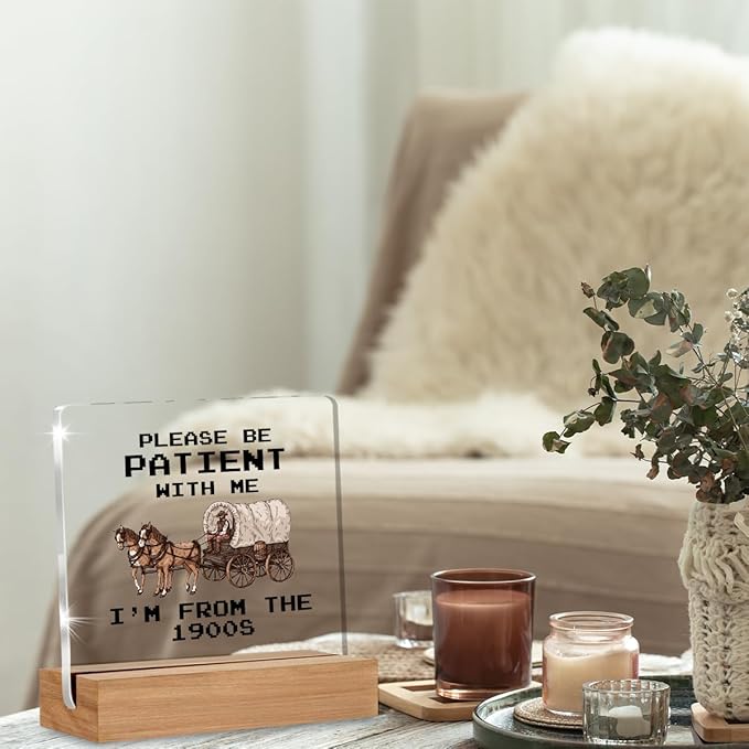 Funny Retro Acrylic Plaque Gifts for Friends Coworkers, Western Gifts for Women Men Besties, I'm From the 1900s Office Desk Signs Decor 4 × 4 Inches