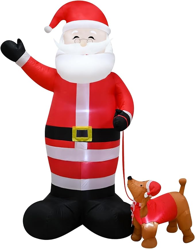 8FT Christmas Inflatable Santa Claus and a pet for Holiday Decoration, Giant Santa with Built-in LEDs,Xmas Blow-Up Decor for Indoor Outdoor Yard Graden Party Holiday Lawn