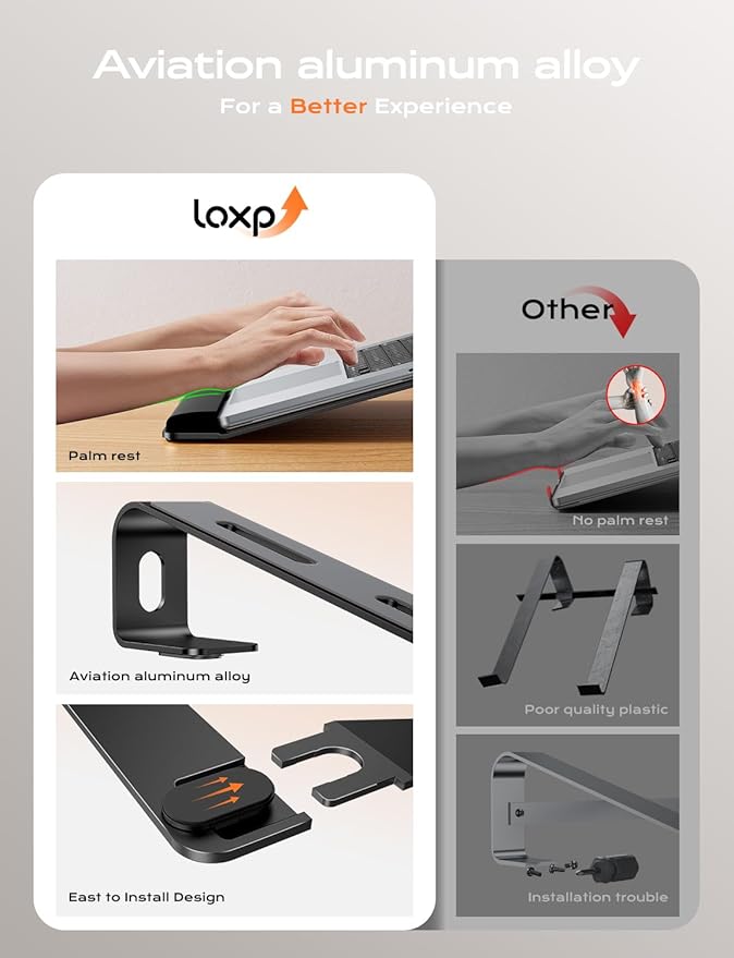 Laptop Stand for Desk, Metal Laptop Stand with Wrist Support, Ergonomic Detachable Laptop Riser, Aluminum Lectern, Computer Stand for MacBook Air Pro, HP, Dell, XPS, HP (10-17") Laptops - Black