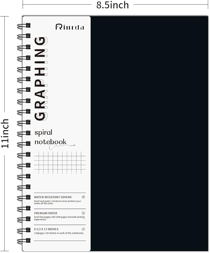 Graph Paper Notebook Spiral Notebook 8.5" x 11"-4 Pack Grid Paper Notebook Graph notebook Engineering notebook 120 Pages 100 GSM Thick Graphing Paper Notebook Hardcover Journal for School,