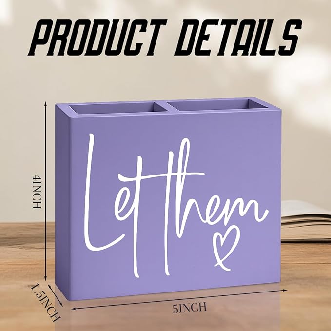 Purple Let Them Office Room Decor for Women Men HR Manager Coworker Friend Employee Wooden Pencil Holder Boss Day Gifts Funny Office Accessories Desk Decor