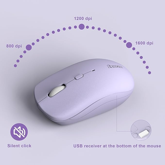 Wireless Keyboard and Mouse Combo, Full-Sized Wireless Keyboard and Adjustable DPI Mouse, 2.4GHz USB Receiver, Silent Keyboard and Mouse for PC, Windows, MAC, Desktop, Laptop(Purple)