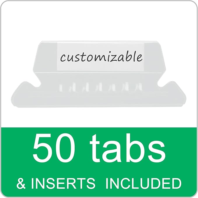 Black Hanging File Folders,50 Packs Letter Size File Folder,Designed for Bulky Files,Filing Cabinet,1/5 Adjustable Tabs for Office,School,Home